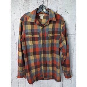 L.L. Bean Men's Chamois Plaid Shirt Traditional Fit Apple cinnamon/ orange brown